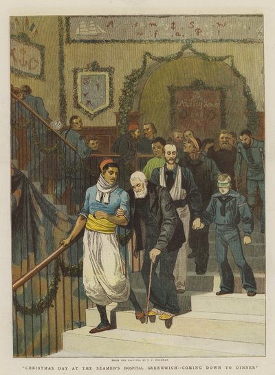 يوم عيد الميلاد في مستشفى Seamen&39;s Greenwich ، قادمًا لتناول العشاء (chromolitho) بواسطة جون تشارلز دولمان