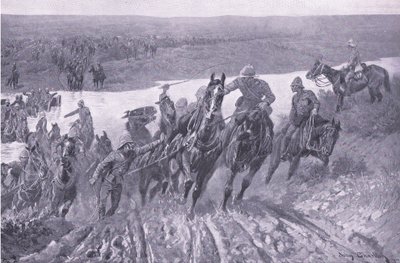 مدفعية تزور كاليدون في Karreepoort Drift ، توضيح من بعد بريتوريا: حرب العصابات ، 1902 بواسطة جون تشارلتون