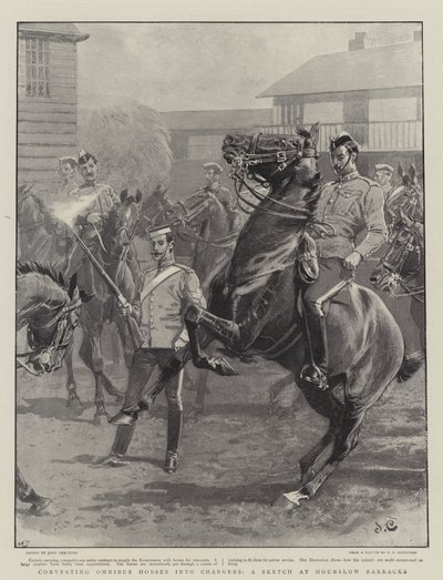 تحويل خيول Omnibus إلى شواحن ، رسم تخطيطي في ثكنات هونسلو بواسطة John Charlton