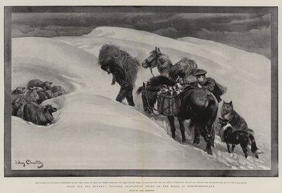 طعام للجياع ، تميل الأغنام المترابطة بالثلوج على التلال في نورثمبرلاند بواسطة John Charlton