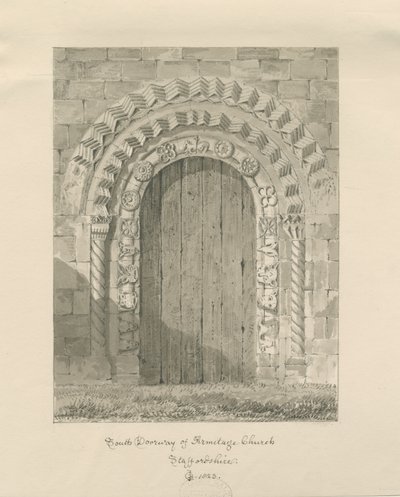 كنيسة أرميتاج - المدخل الجنوبي: رسم بني داكن ، 1823 بواسطة جون شيسيل بكلر
