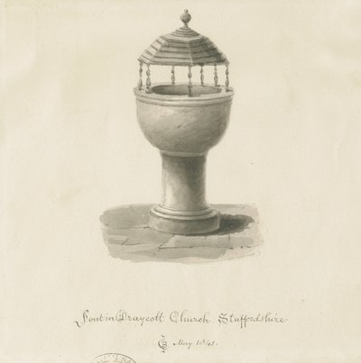 Font in Draycott in the Moors Church: sepia drawing بواسطة جون شيسيل بكلر