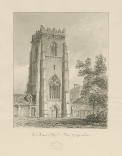 Ranton Abbey [Priory] - The Tower: sepia drawing بواسطة جون شيسيل بكلر