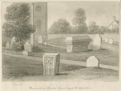 Rocester Church - Monuments and Church-yard: sepia drawing بواسطة جون شيسيل بكلر