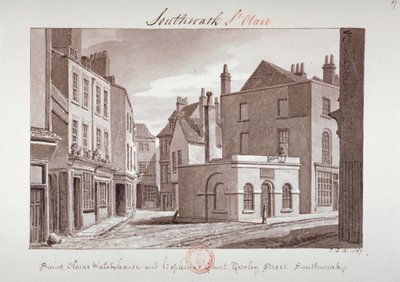 'Saint Olave's Watchhouse and Hopkin's Court near Tooley Street، Southwark' ، لندن ، ١٨٢٧ بواسطة جون شيسيل بكلر
