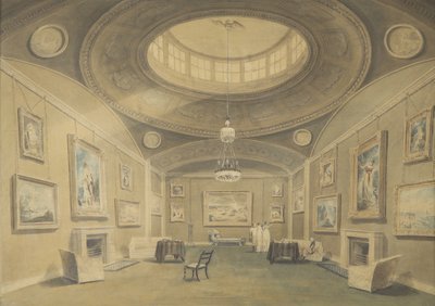 رسم تخطيطي لصور السير جون ليسترز للصور للفنانين البريطانيين ، شارع هيل ، ساحة بيركلي ، 1806 (قلم رصاص وغسل على ورق) بواسطة جون شيسيل بكلر