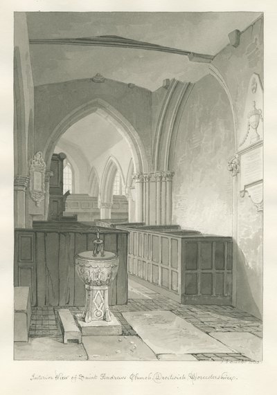 ورسيستيرشاير - درويتويتش - داخل كنيسة القديس أندرو: رسم بني داكن ، 1833 بواسطة جون شيسيل بكلر