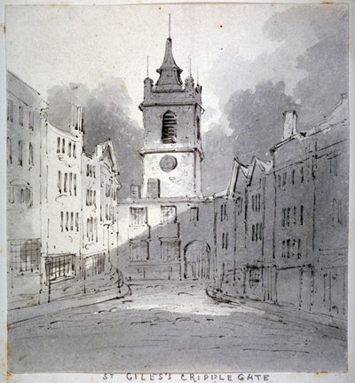 كنيسة سانت جايلز بدون كريبلجيت من فور ستريت ، مدينة لندن ، 1790. بواسطة جون كلود ناتس