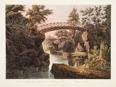 ضواحي باريس ، جسر في باغاتيل ، رسم توضيحي من فرساي ، باريس وسانت دينيس ، حانة. 1809 (أكواتينت) بواسطة جون كلود ناتس