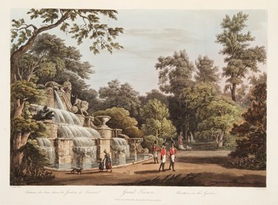 جراند تريانون ، نافورة في الحديقة ، توضيح من فرساي ، باريس وسانت دينيس ، حانة. 1805 (أكواتينت) بواسطة جون كلود ناتس