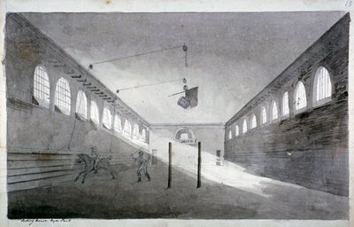منظر داخلي لمنزل ركوب الخيل ، هايد بارك ، لندن ، c1811 بواسطة جون كلود ناتس