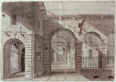 Newgate Prison Courtyard (حبر وغسل على الورق) بواسطة جون كلود ناتس