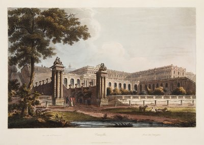 فرساي من The Orangerie ، صورة توضيحية من فرساي وباريس وسانت دينيس ، حانة. 1805 (أكواتينت) بواسطة جون كلود ناتس