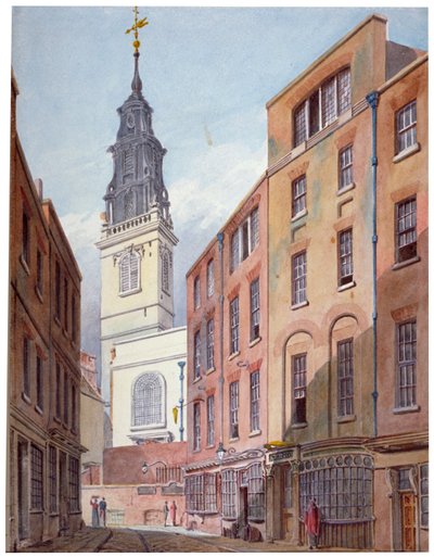 كنيسة سانت مايكل ، Crooked Lane وجزء من Crooked Lane ، مدينة لندن ، c1815. بواسطة جون كوني
