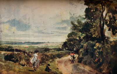 طريق ريفي مع الأشجار والأشكال المستقيمة ، ويلي لوتس هاوس مقابل ، c1830. بواسطة جون كونستابل
