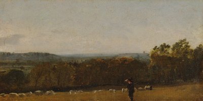 راعي في منظر طبيعي ينظر عبر وادي ديدهام باتجاه لانغهام ، كاليفورنيا. 1811. بواسطة جون كونستابل