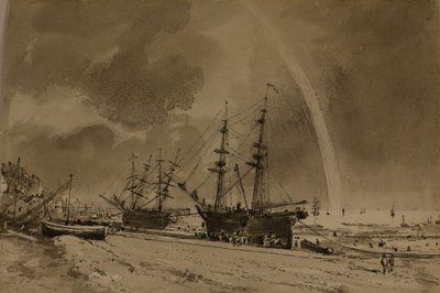 شاطئ برايتون مع قوس قزح: كوليرز للتفريغ، حوالي عام 1792 (لوحة مائية على ورق) بواسطة جون كونستابل