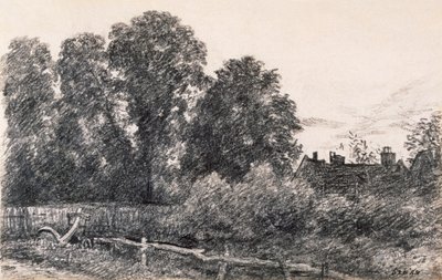 منظر طبيعي مع Elm Tress و a House (الجرافيت على الورق) بواسطة جون كونستابل