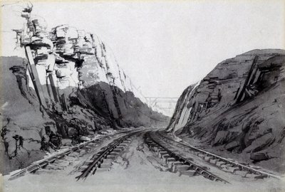 Blisworth Cutting ، نورثهامبتونشاير ، سبتمبر 1838 (قلم وحبر وغسل على ورق) بواسطة جون كوك بورن