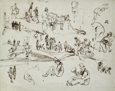 بناء سكة حديد لندن وبرمنغهام ، حوالي عام 1835 (حبر بني على ورق ؛ رسم مركب) بواسطة جون كوك بورن