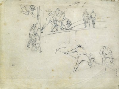 بناء سكة حديد لندن وبرمنغهام ، حوالي عام 1835 (قلم رصاص على ورق ، رسم مركب) بواسطة جون كوك بورن