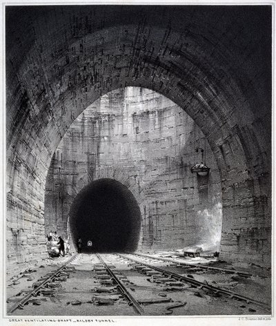 عمود تهوية رائع ، نفق Kilsby ، Northamptonshire ، 1838 (قلم وحبر وغسل على ورق) بواسطة جون كوك بورن