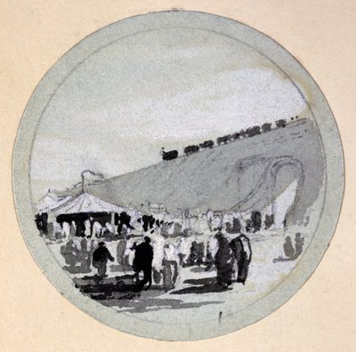 الافتتاح ، سكك حديد لندن وبرمنغهام ، c.1838 (قلم وحبر وغسل على ورق) بواسطة جون كوك بورن