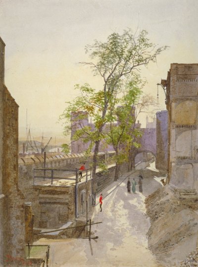 منظر لغرف المتاجر باتجاه الغرب من برج كرادل ، برج لندن ، ستيبني ، لندن ، 1883 بواسطة جون كروثر