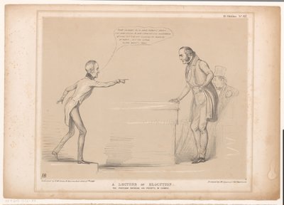التقى Spotprent مع Roebuck في Lord Bentinck محاضرة عن التخاطب. يقوم الأستاذ بفرض مبادئه بالقدوة (العنوان على الشيء) اسكتشات HB (عنوان السلسلة على الكائن) بواسطة جون دويل