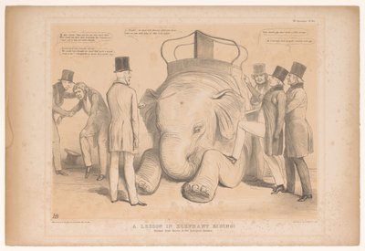 Spotprent فوق de aanstelling van Henry Hardinge als gouverneur van India درس في ركوب الفيل! درس من الطبيعة في حدائق الحيوان (العنوان على الكائن) اسكتشات HB (عنوان السلسلة على الكائن) بواسطة جون دويل
