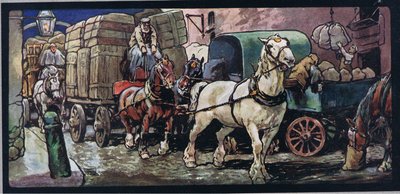 خيول عربة ، رسم توضيحي من "Helpers Without Hands" بقلم غلاديس ديفيدسون ، نُشر عام 1919 (لون ليثو) بواسطة جون إدوين نوبل