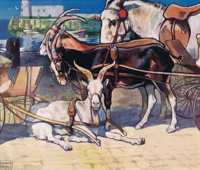 الماعز يستريح ، رسم توضيحي من "Helpers Without Hands" بقلم غلاديس ديفيدسون ، نُشر عام 1919 (لون ليثو) بواسطة جون إدوين نوبل
