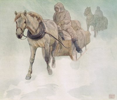 مزلقة مرسوم عليها حصان ، رسم توضيحي من "Helpers Without Hands" بقلم غلاديس ديفيدسون ، نُشر عام 1919 (ليثو ملون) بواسطة جون إدوين نوبل