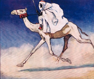 ركوب جمل ، رسم توضيحي من "Helpers Without Hands" بقلم غلاديس ديفيدسون ، نُشر عام 1919 (ليثو ملون) بواسطة جون إدوين نوبل