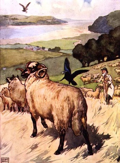 النسر والغراب من "أساطير إيسوب" ، حانة. بواسطة رافائيل تاك وأولاده المحدودة ، لندن (رسم توضيحي لكتاب) بواسطة جون إدوين نوبل