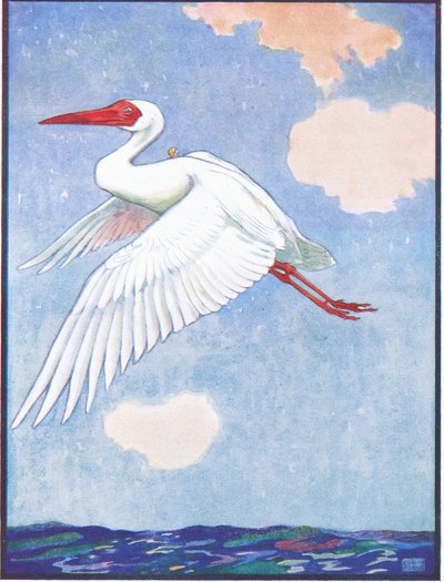 "أين تلك الفراشة ،" Wondered the Crane "، رسم توضيحي لـ" Reynard the Fox "، من" Animal Legends from Many Lands "، نشره Raphael Tuck & Son Ltd. (لون ليثو) بواسطة جون إدوين نوبل