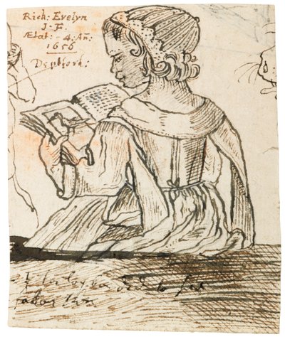 ريتشارد إيفلين يقرأ كتاب التاريخ الطبيعي ، ديبتفورد ، 1656 بواسطة جون إيفلين