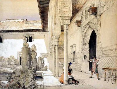 مدخل قاعة السفراء ، من "اسكتشات ورسومات قصر الحمراء" ، نقشها ويليام جوتشي (م 1825-1854) بواسطة جون فريدريك (بعد) لويس