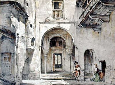 مدخل المسجد ، من "اسكتشات ورسومات قصر الحمراء" ، نقشها ويليام جوتشي (م 1825-1854) بواسطة جون فريدريك (بعد) لويس