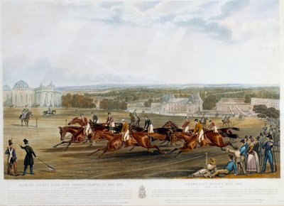 Prix du jockey club a Chantilly in 1841 Print by John Frederick Herring (1795-1865) (ec.engl.) 1841 Collection privee بواسطة جون فريدريك هيرينج الأب