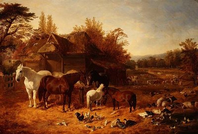 المزرعة مع الخيول والمهور وظهور بيركشاير السرج والماشية والدواجن Alderney Shorthorn بواسطة جون فريدريك هيرينج الأب