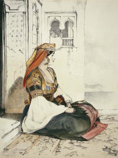 امرأة يهودية في جبل طارق ، من "اسكتشات إسبانيا" ، نقشها تشارلز جوزيف هولمانديل (1789-1850) ، نشرت عام 1836 بواسطة جون فريدريك لويس