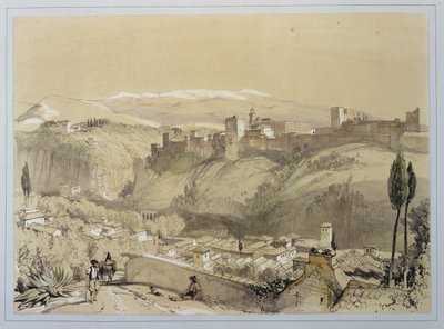 قصر الحمراء من ألباي ، من "اسكتشات ورسومات قصر الحمراء" ، نقشها جيمس دوفيلد هاردينج (1798-1863) ، 1835 بواسطة جون فريدريك لويس
