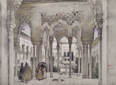 محكمة الأسود (Patio de los Leones) ، من "اسكتشات ورسومات قصر الحمراء" ، نقشها ويليام غوتشي (fl.1825-54) ، 1834 بواسطة جون فريدريك لويس