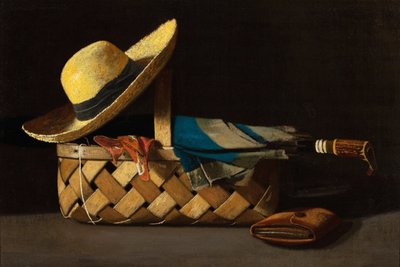 "" سلة السوق ، والقبعة والمظلة "" الحياة الساكنة - رسم جون فريدريك بيتو (1854-1907) حوالي عام 1890 مجموعة خاصة بواسطة جون فريدريك بيتو