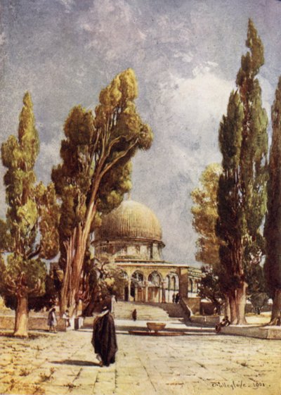 قبة الصخرة (مسجد عمر) كما تُرى من الرواق على الجانب الشمالي من مسجد الأقصى بواسطة جون فوليلوف