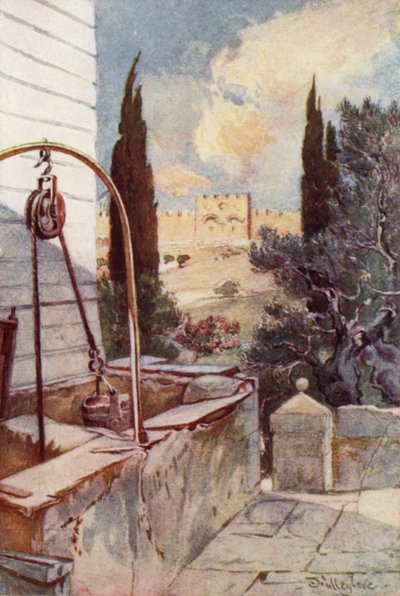 The Golden Gate, from the Garden of Gethsemane (colour litho) بواسطة جون فوليلوف