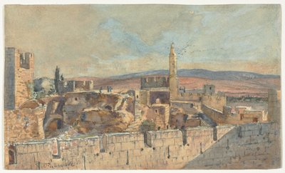 منظر لمدينة القدس القديمة ، النصف الثاني من القرن التاسع عشر. بواسطة جون فولي لوف