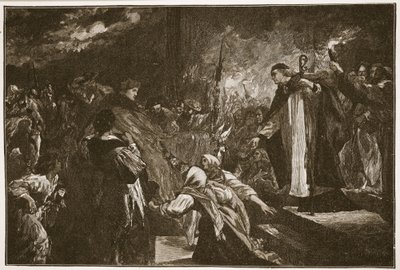 الكاردينال Wolsey في دير ليستر ، توضيح من "كنيسة إنجلترا: تاريخ للشعب" بقلم HDM Spence-Jones ، حانة. ج .1910 (صورة بني داكن) بواسطة جون جيلبرت