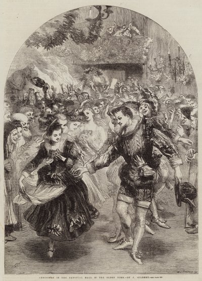 عيد الميلاد في القاعة البارونية في الزمن القديم بواسطة John Gilbert